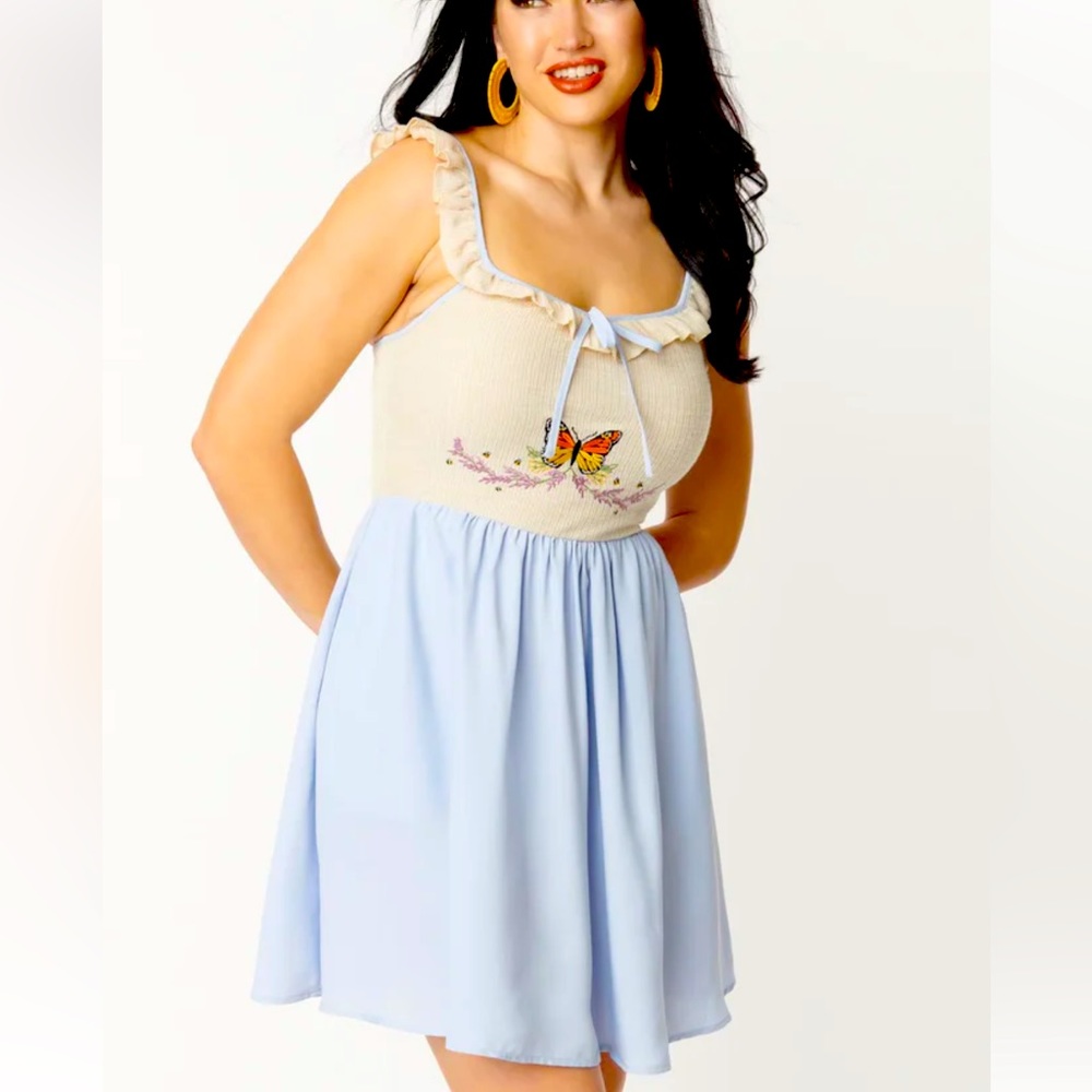 NWOT Unique Vintage Ivory Crochet & Light Blue Babydoll Dress